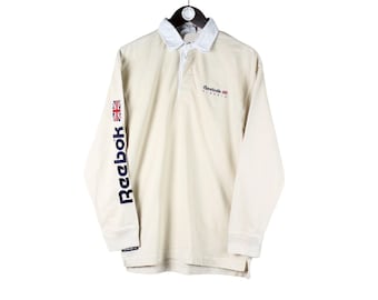 Vintage Reebok Rugby Shirt Size S Big Logo 90s Sport Style Collared Jumper Pullover Retro Wear Long Sleeve Polo T-Shirt