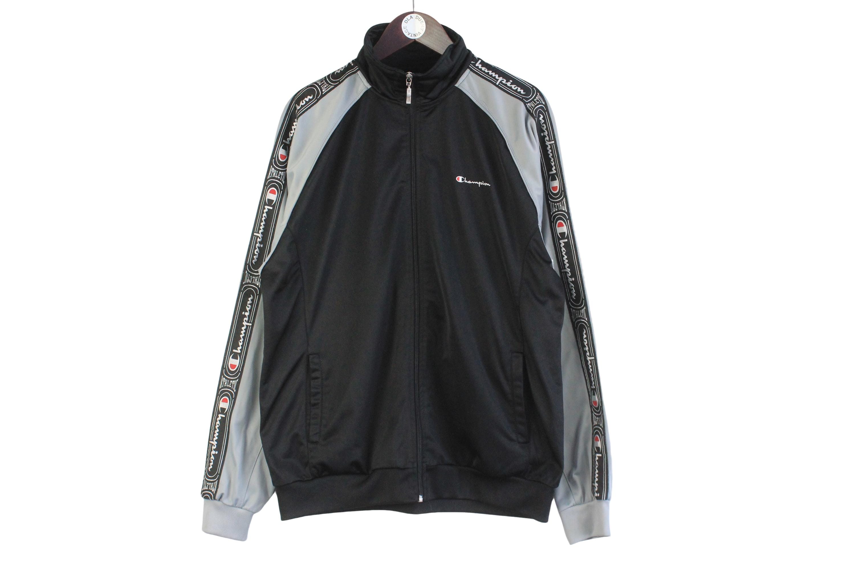 Vintage Champion Track Jacket Size XXL Black 90s Sport Style