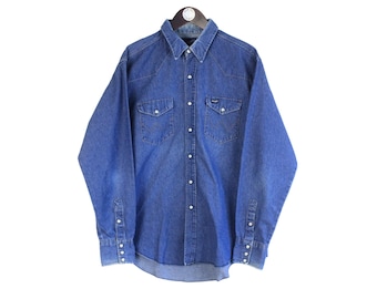 Vintage 1960s WRANGLER 27MW Sanforized Denim Western Shirt ~ 2XL