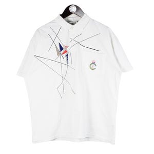 Vintage Hugo Boss Polo T-Shirt Size M White Tennis Abstract Pattern 90s Top Short Sleeve Casual Style