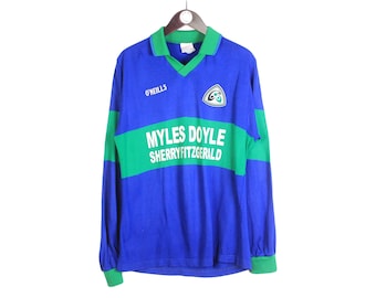 Camiseta vintage de manga larga GAA O'Neills, talla L, azul, con logo grande, estilo deportivo, fútbol gaélico irlandés, rugby, años 90
