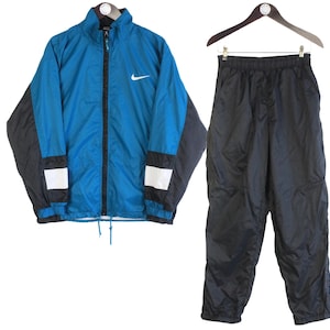 Vintage Nike Tracksuit Size S Blue Black 90s Retro Sport Style Track Suit Jacket and Pants Jumpsuit