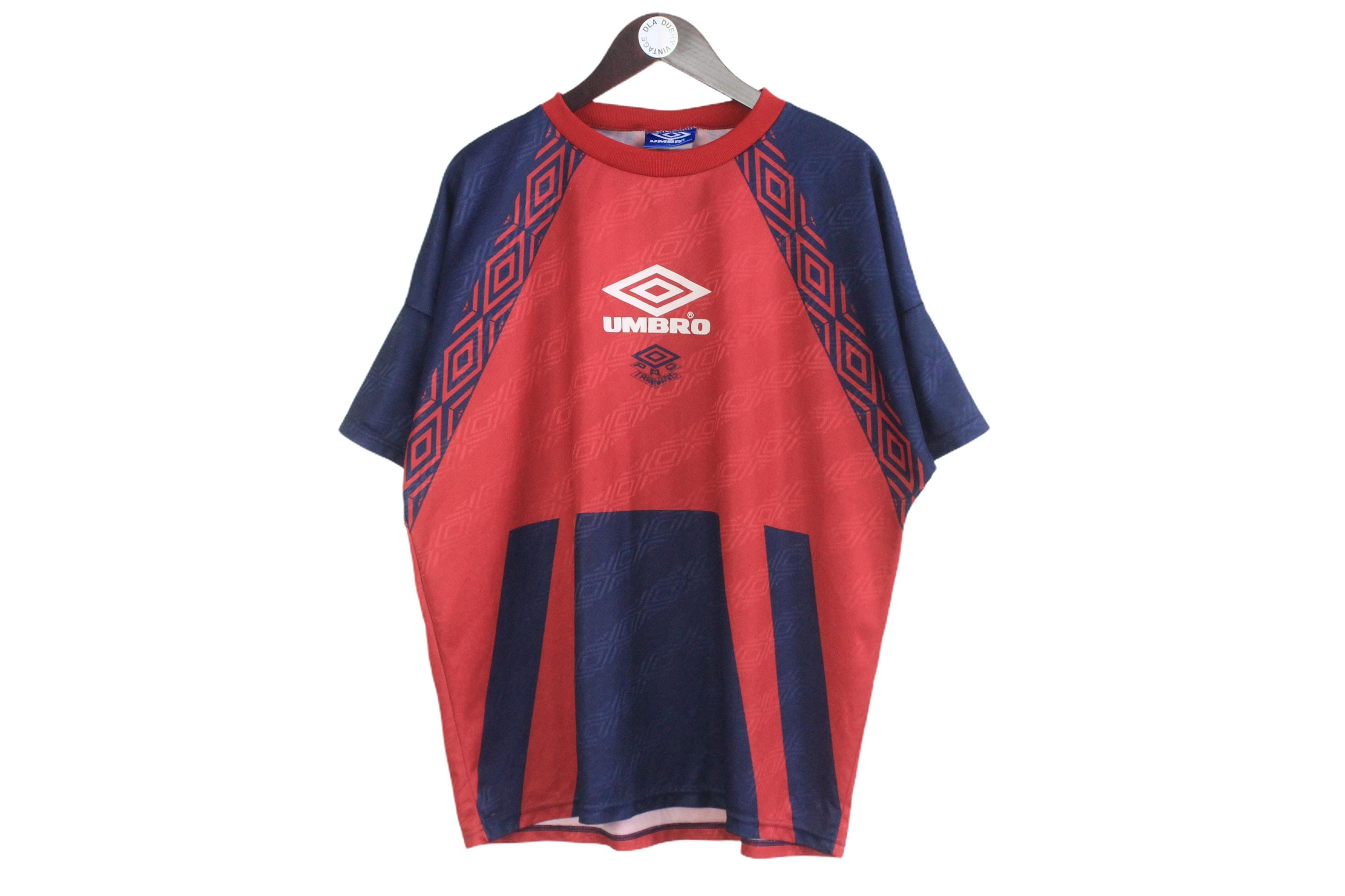 Vintage Umbro Jersey T-shirt Size L Red Blue Big Logo Sport Style