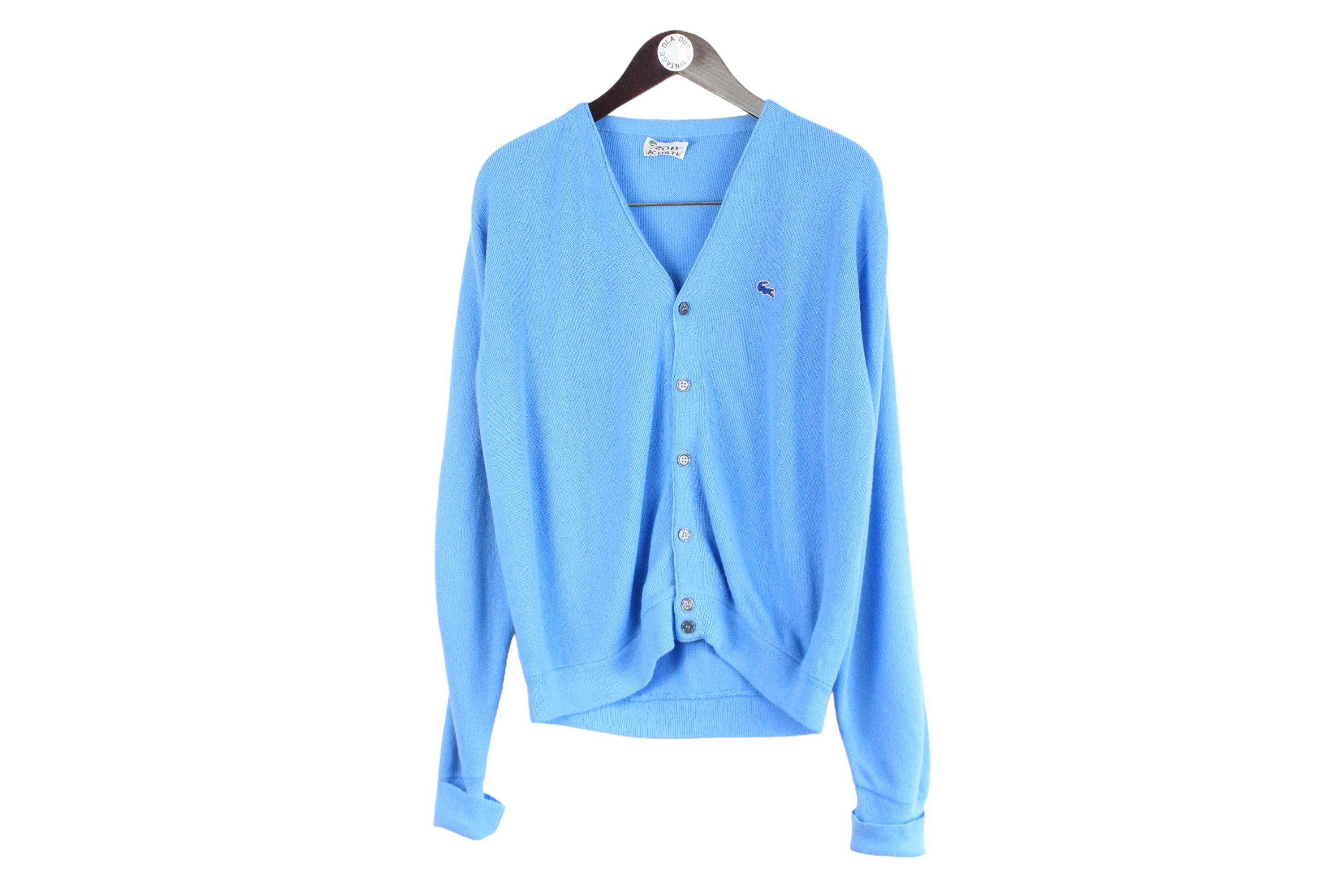 80s-90s usa製 LACOSTE blue knit cardigan 1980s Lacoste Cardigan Free Shipping - The Vintage Twin