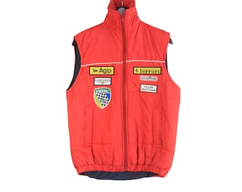 Vintage Ferrari Vest Racing Sleeveless Jacket Size M Red Auto Sport Formula 1 Big Logo F1 90s Sport Style Casual