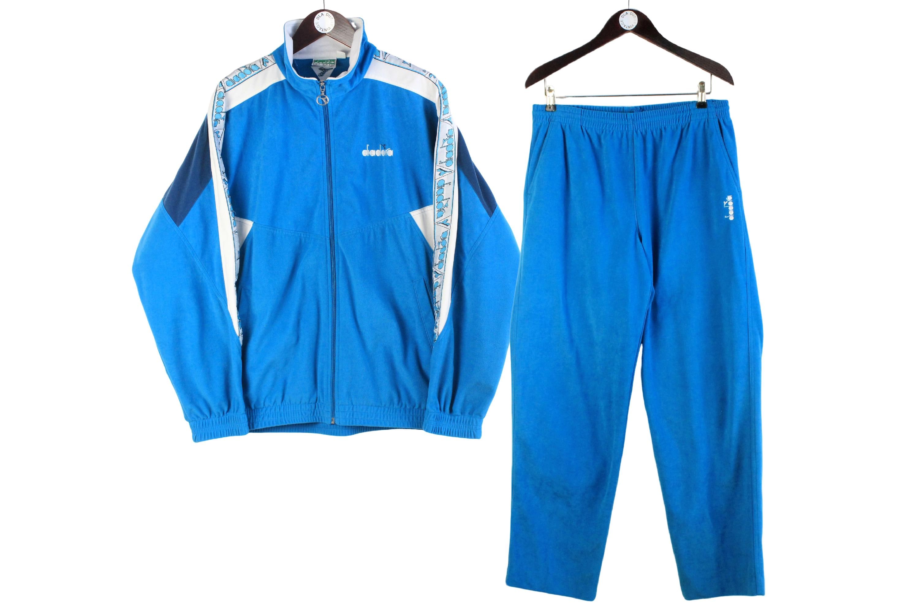 Vintage Diadora Tracksuit Blue 90s Retro Sport Style Track Suit 