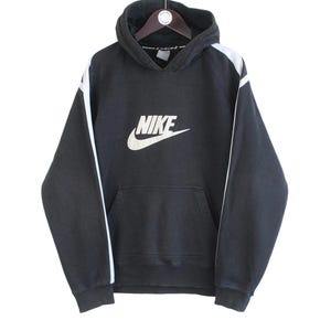 Sudadera con capucha Nike vintage, talla L, negra, con logo grande, estilo jersey de los años 2000