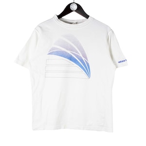 Vintage Adidas Stefan Edberg T-Shirt Size S White Big Logo Tennis Sport Style 90s Top Short Sleeve