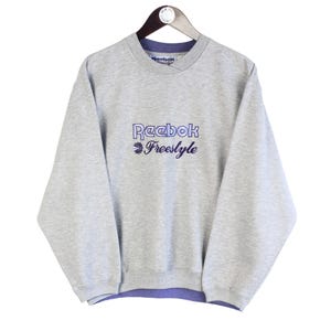 Vintage Reebok Freestyle Sweatshirt Size Women&#39;s M Big Logo Gray 90s Sport Style Crewneck Jumper Pullover Retro Wear