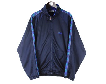 Vintage Fila Track Jacket Size L Blue 90s Sport Style Casual Light Wear Jogger