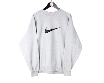 Vintage Nike Sweatshirt Size M Gray Big Logo 90s Sport Style Crewneck Jumper Pullover Retro Wear