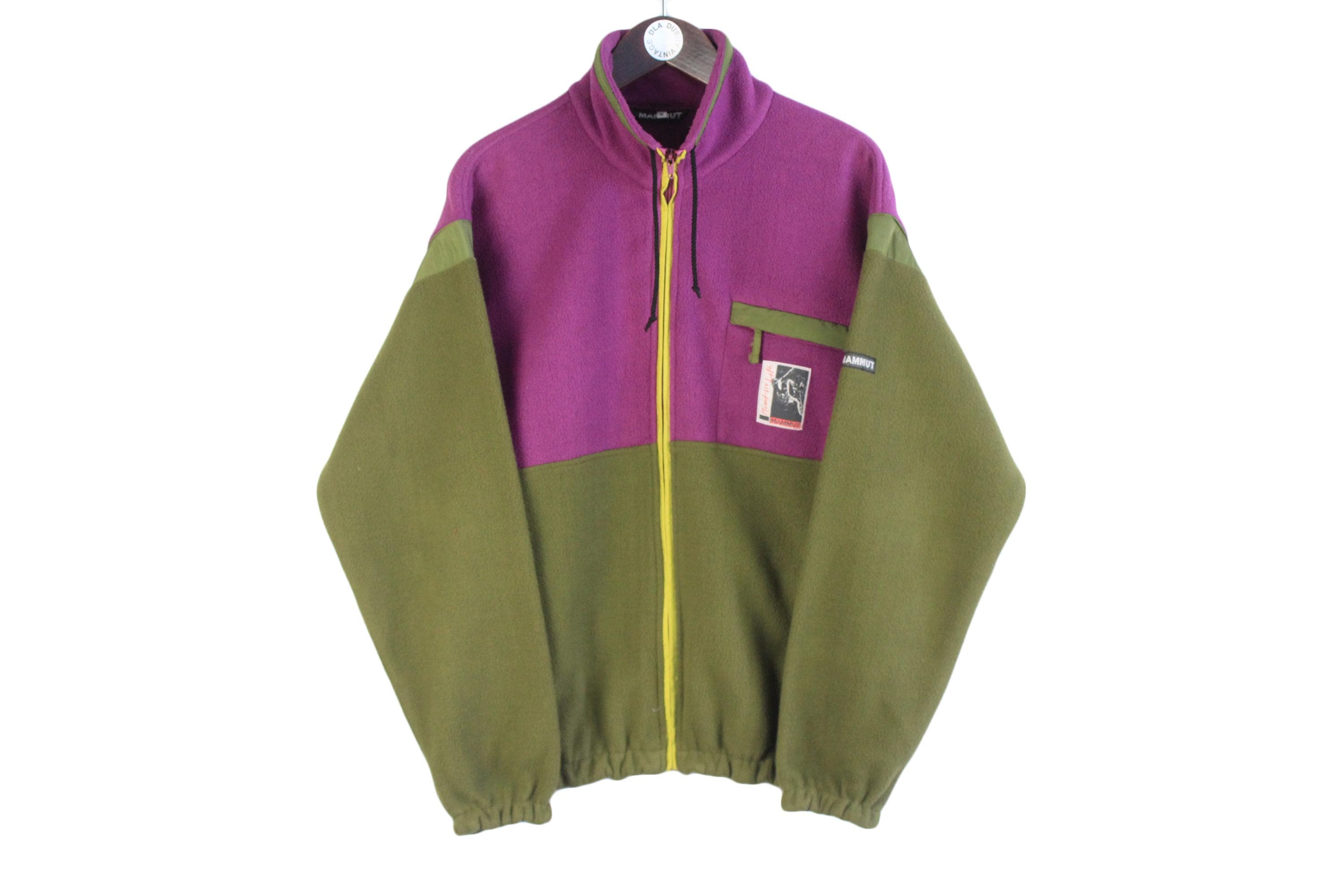 Vintage Mammut Fleece Full Zip Size M Green Purple 90s Sweater