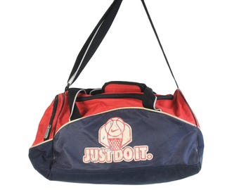 Bolsa de lona vintage Nike Just Do It, estilo deportivo, informal, clásica, azul y roja, años 90