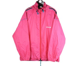 ヴィンテージ アディダス ジャケット サイズ L/XL ピンク アウトドア レインコート ウィンドブレーカー ライトウェア 80年代 スポーツスタイル カジュアル