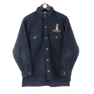 Vintage Bugs Bunny Fleece Shirt Size S Blue Cartoon 90s Sweater Pullover Jumper Winter Outdoor Ski Style