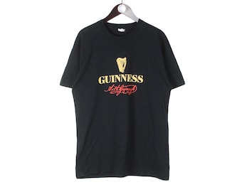 Vintage Guinness T-Shirt Size L Big Logo Pub Style Irish Stout Beer 90s Retro Wear Short Sleeve Top