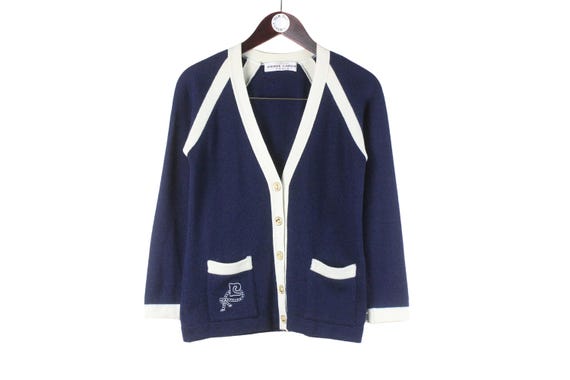 Vintage Pierre Cardin Cardigan Sweater Size Women's S Blue Luxury Style 90s Retro Pullover Jumper