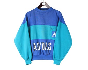Vintage Adidas Sweatshirt Size S Blue Big Logo 90s Sport Style Crewneck Jumper Pullover Retro Wear