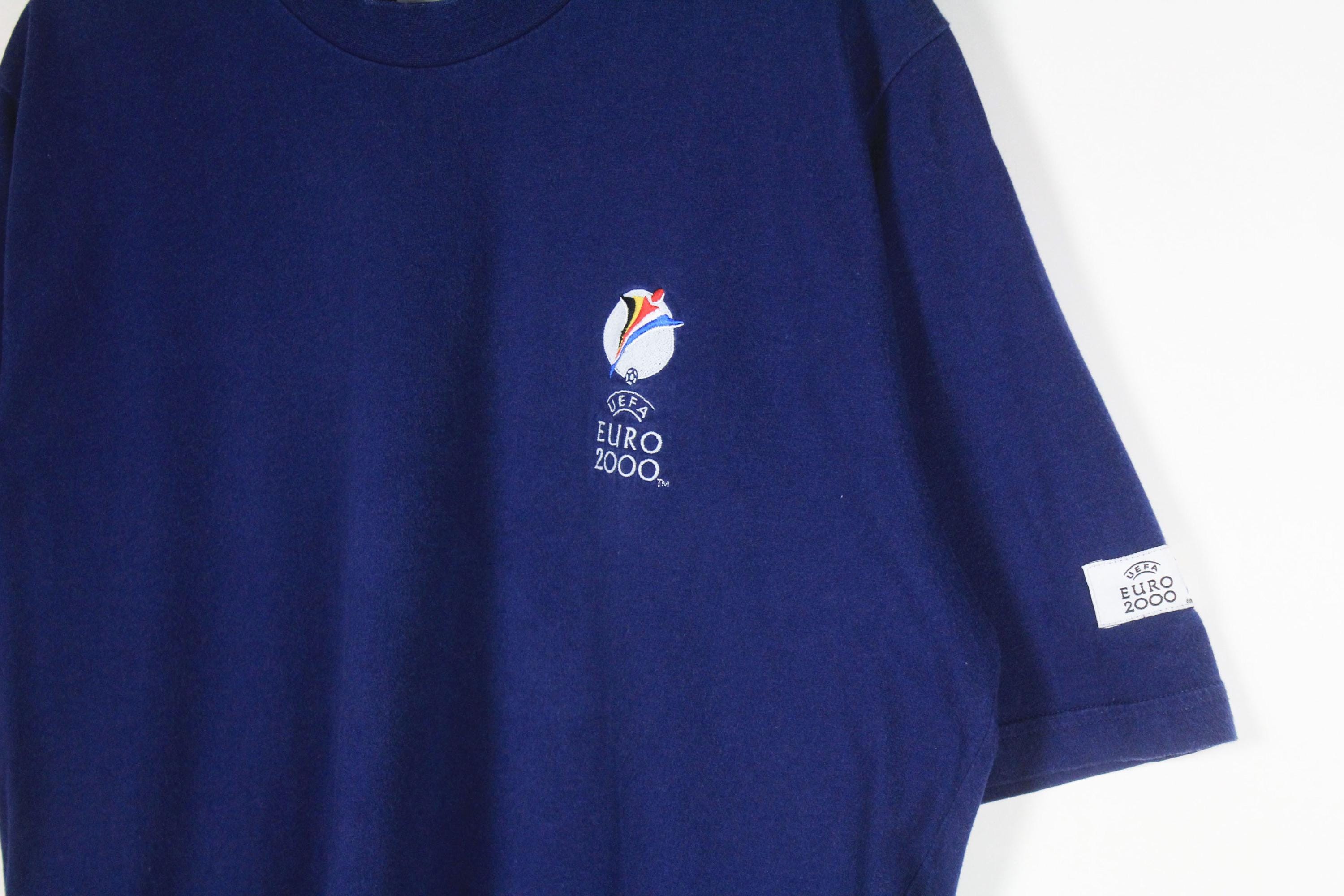 Vintage EURO 2000 Adidas T-shirt Blue Sport Style Football Size M 