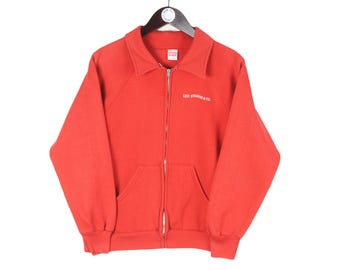 Bluza z kapturem Levi's Vintage, rozpinana na całej długości, rozmiar damski, rozmiar M, kolor czerwony, wyprodukowano w USA, styl sportowy lat 80., sweter z okrągłym dekoltem, odzież retro
