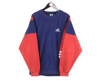 Sudadera Adidas vintage azul roja talla L estilo deportivo de los años 90 cuello redondo jersey retro