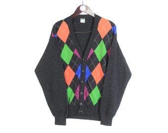 Suéter cárdigan vintage United Colors of Benetton, talla M, negro, multicolor, jersey retro de los años 90