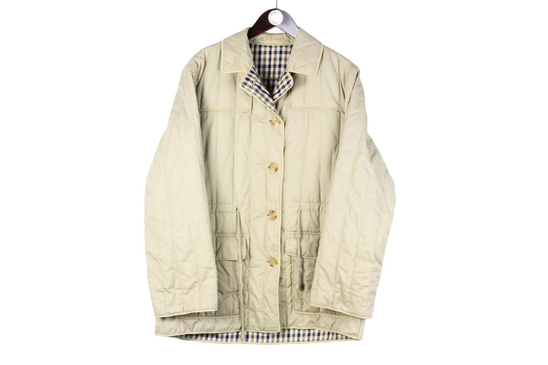 Vintage Aquascutum Quilted Jacket Size Women's XL Beige 90s Streetwear  Casual Style
