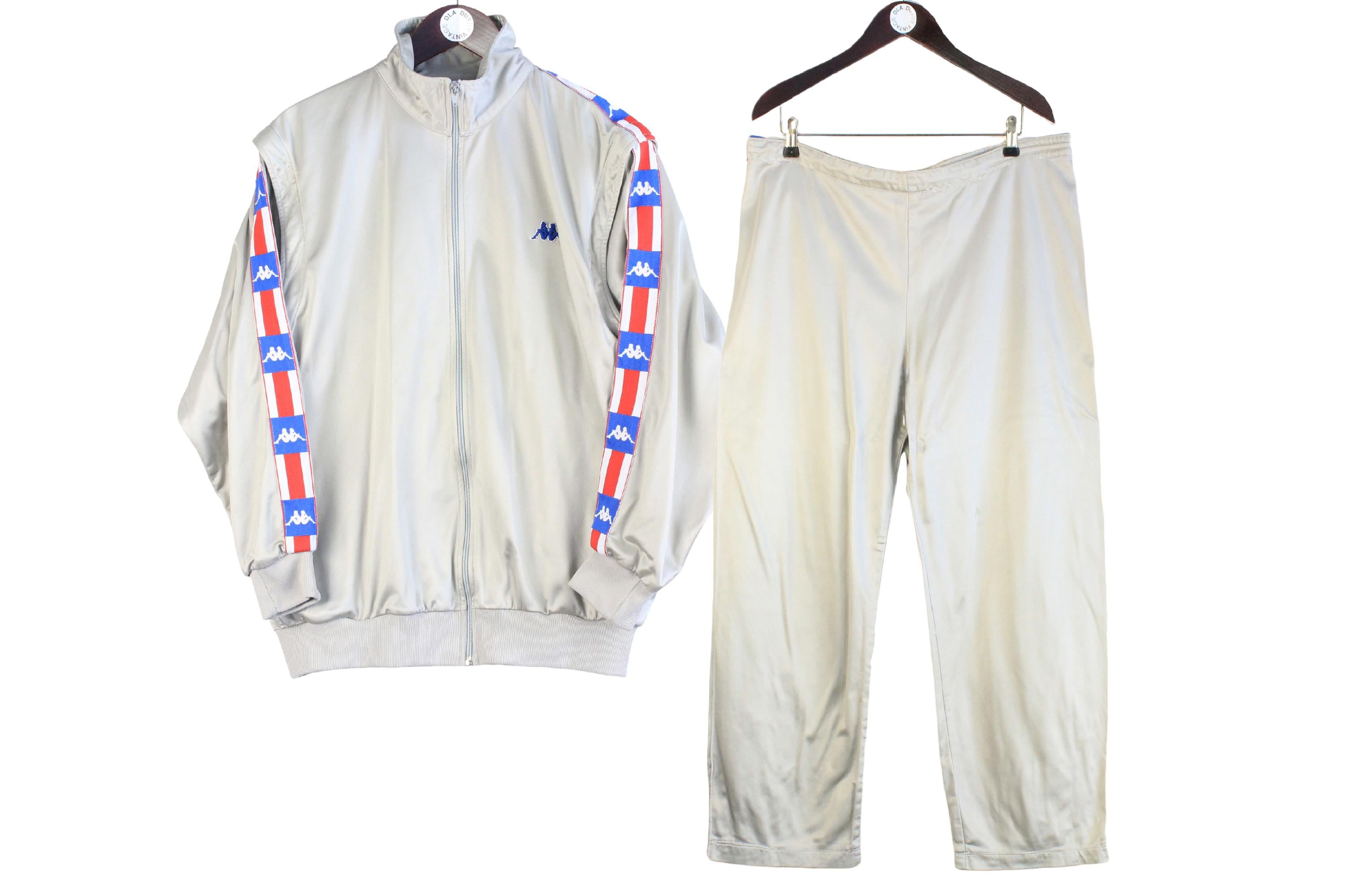 Vintage Kappa Tracksuit Gray USA Team 90s Retro Sport Style Track