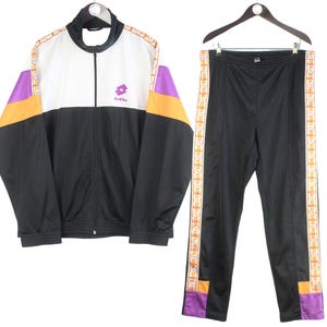 Vintage Lotto trainingspak maat XL zwart jaren 90 retro sportstijl trainingspak jasje en broek jumpsuit