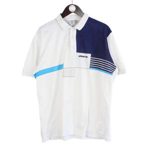 Vintage Adidas Polo T-Shirt Size M White Tennis Abstract Pattern 90s Top Short Sleeve Casual Style