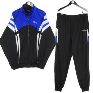 Vintage Adidas Tracksuit Size XXL Black Blue 90s Retro Sport Style Track Suit Jacket and Pants Jumpsuit