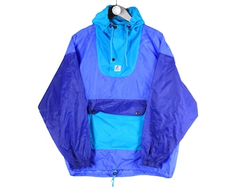 Vintage K-Way Anorak Jacket Size S Blue Outdoor Raincoat Windbreaker Light Wear 90s Sport Style Casual