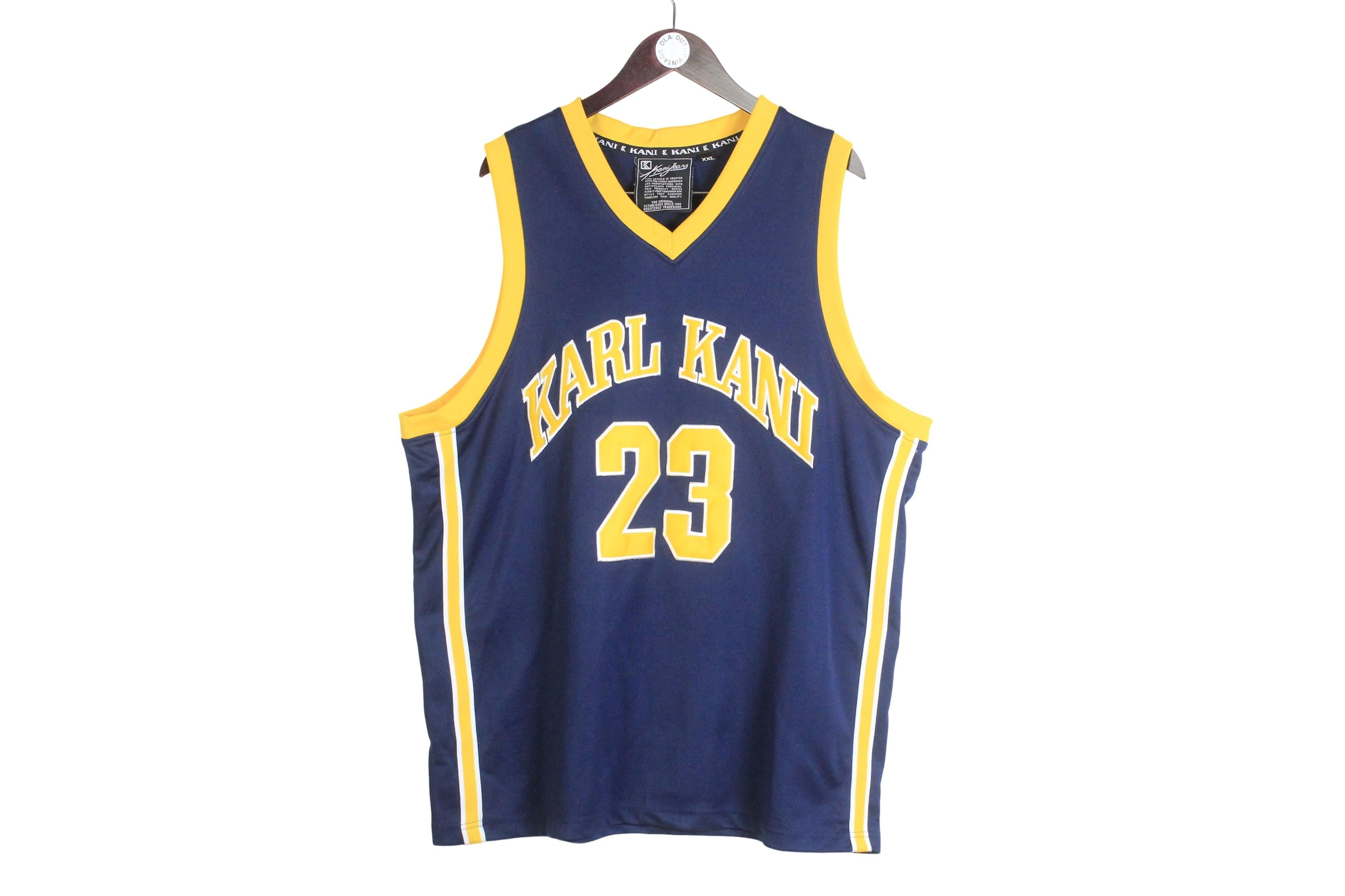 Vintage Karl Kani Jersey Top Size XXL Blue Yellow Big Logo Sport