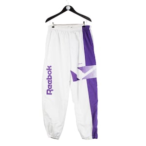 Vintage Reebok Track Pants Size L White Purple 90s Retro Trousers