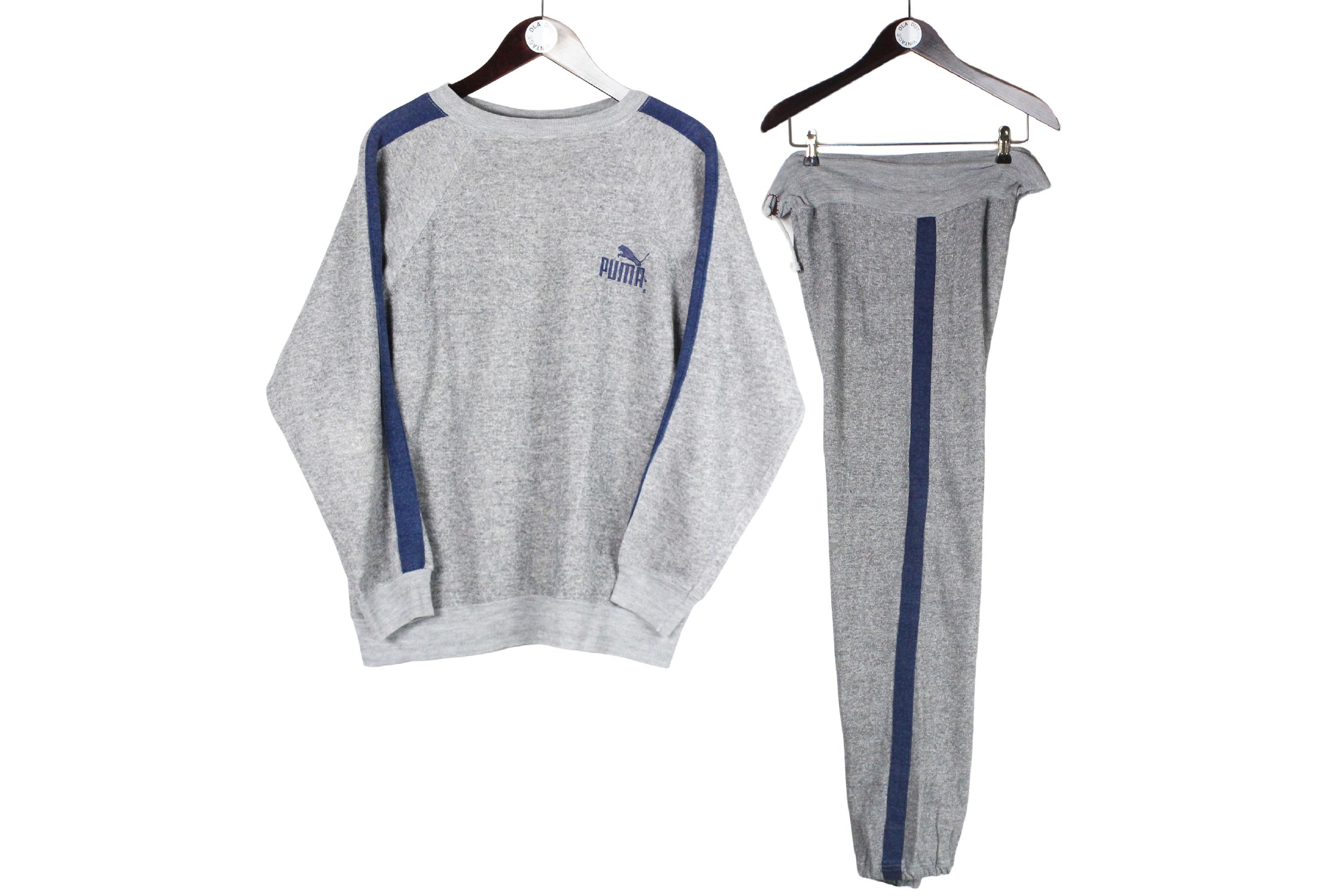 Vintage Puma Trainingsanzug Größe Damen L Grau 80er Jahre Retro Sport Style Trainingsanzug Sweatshirt und Jogginghose Jumpsuit