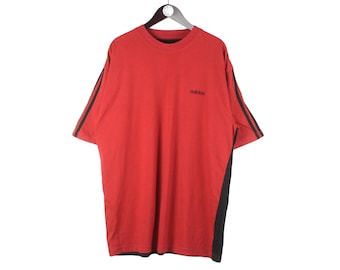 Koszulka Adidas Vintage, rozmiar XXL, czerwono-czarna, sportowa, z krótkim rękawem, w stylu lat 90.