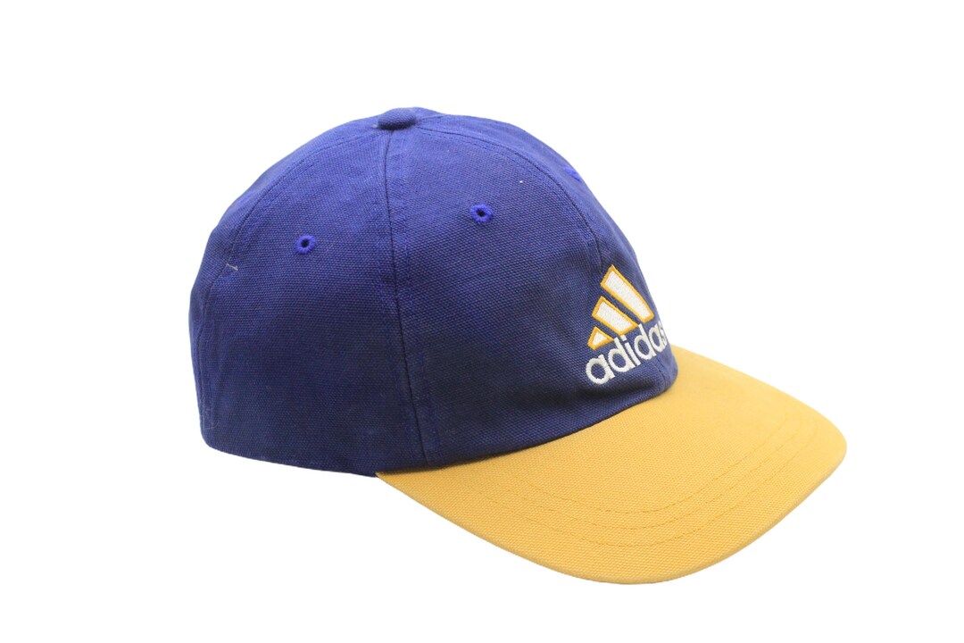 Vintage Adidas Cap Big Logo Blue Yellow 90s Hat Sport Style Retro