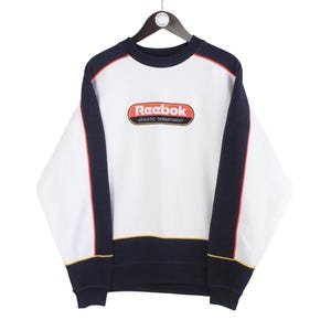 Vintage Reebok Sweatshirt Size M White Big Logo 90s Sport Style Crewneck Jumper Pullover Retro Wear