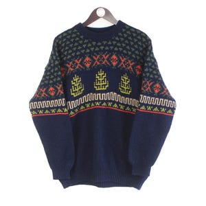 Vintage United Colors of Benetton-sweater maat M blauw veelkleurig abstract patroon casual stijl jaren 90 retro truitrui