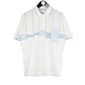 Vintage Adidas Polo T-Shirt Size M White Tennis Abstract Pattern 90s Top Short Sleeve Casual Style