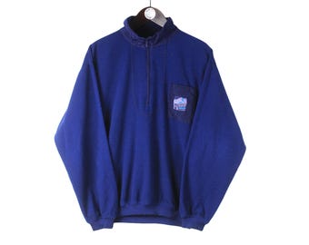 Suéter vintage Mammut de forro polar con cremallera 1/4, talla M, azul, años 90, estilo invierno, para exteriores y esquí.