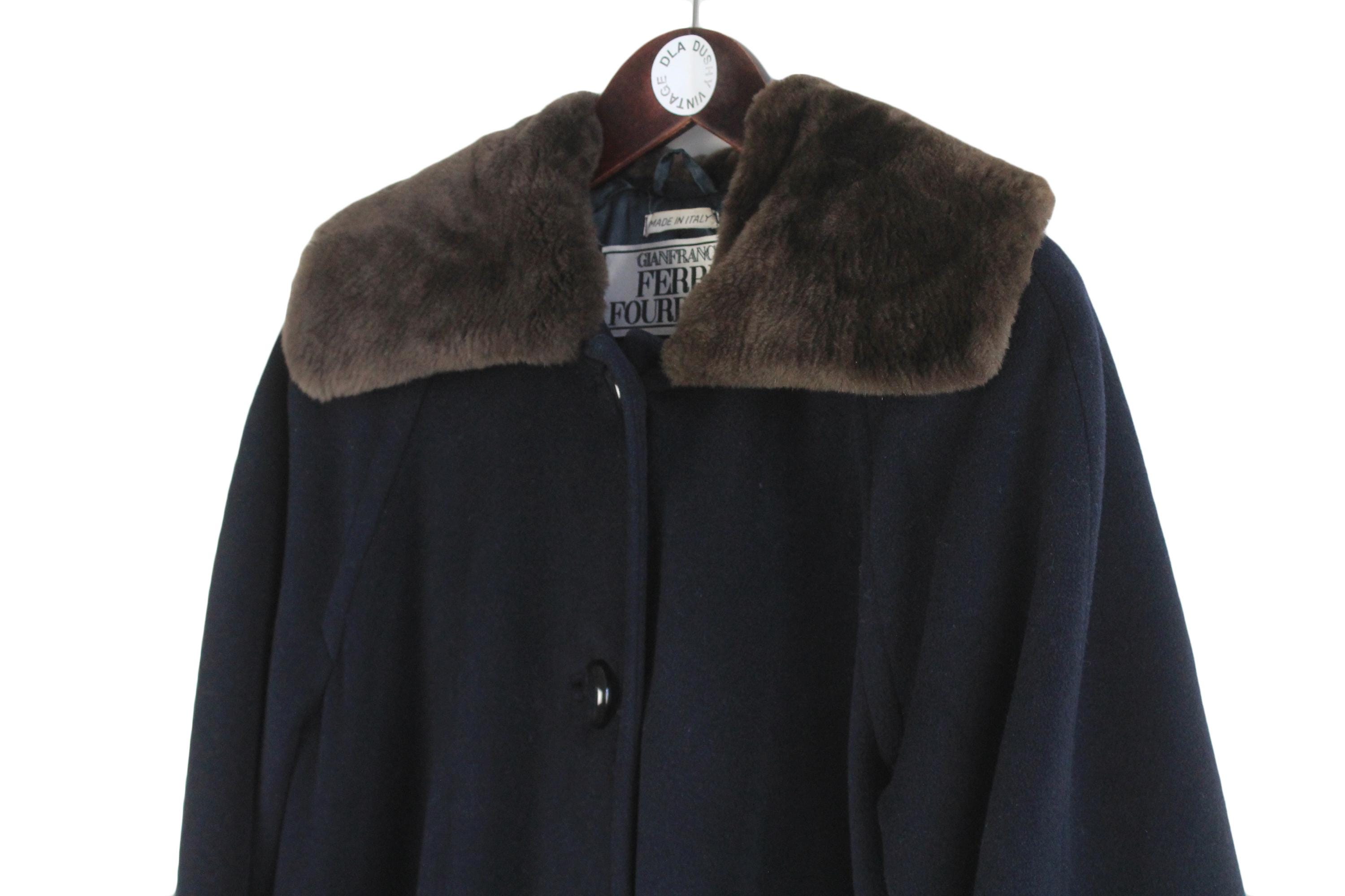 ジャケット・アウター 80s GIANFRANCO FERRE Real Fur Wool Coat Vintage Gianfranco Ferre Fourrures Coat Size Women's 44 Black