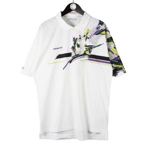 Vintage Adidas Polo T-Shirt Size XL White Tennis Abstract Pattern 90s Top Short Sleeve Casual Style