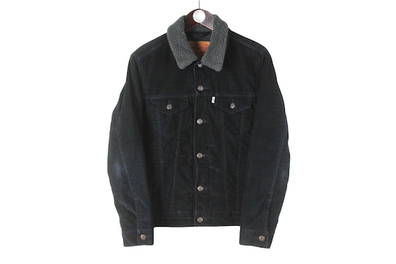 Vintage Levi's Corduroy Jacket Size S Black 00s Casual Style