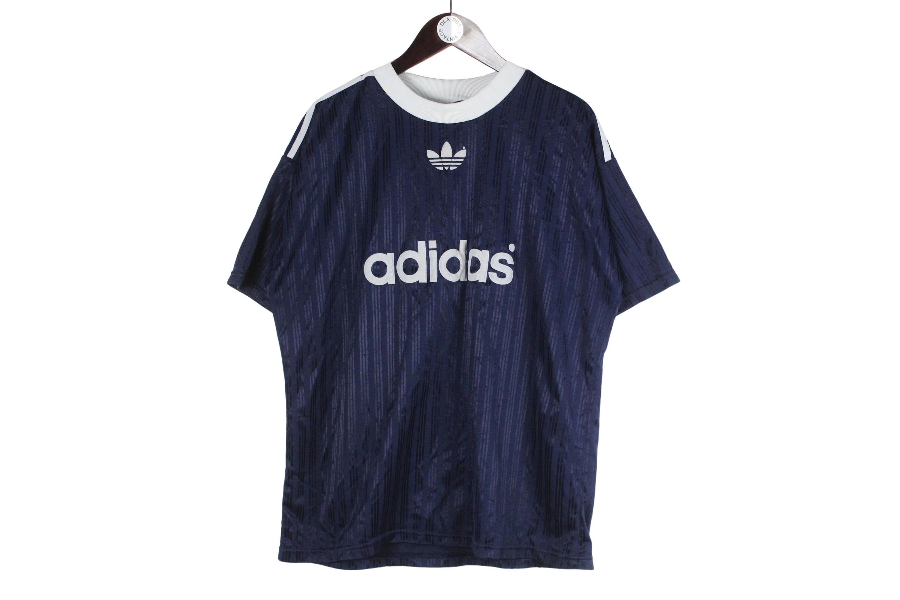 ウェア 80s adidas game shirt vintage navy Vintage 70-80s ADIDAS V Neck T-shirt Navy Blue White Stripe