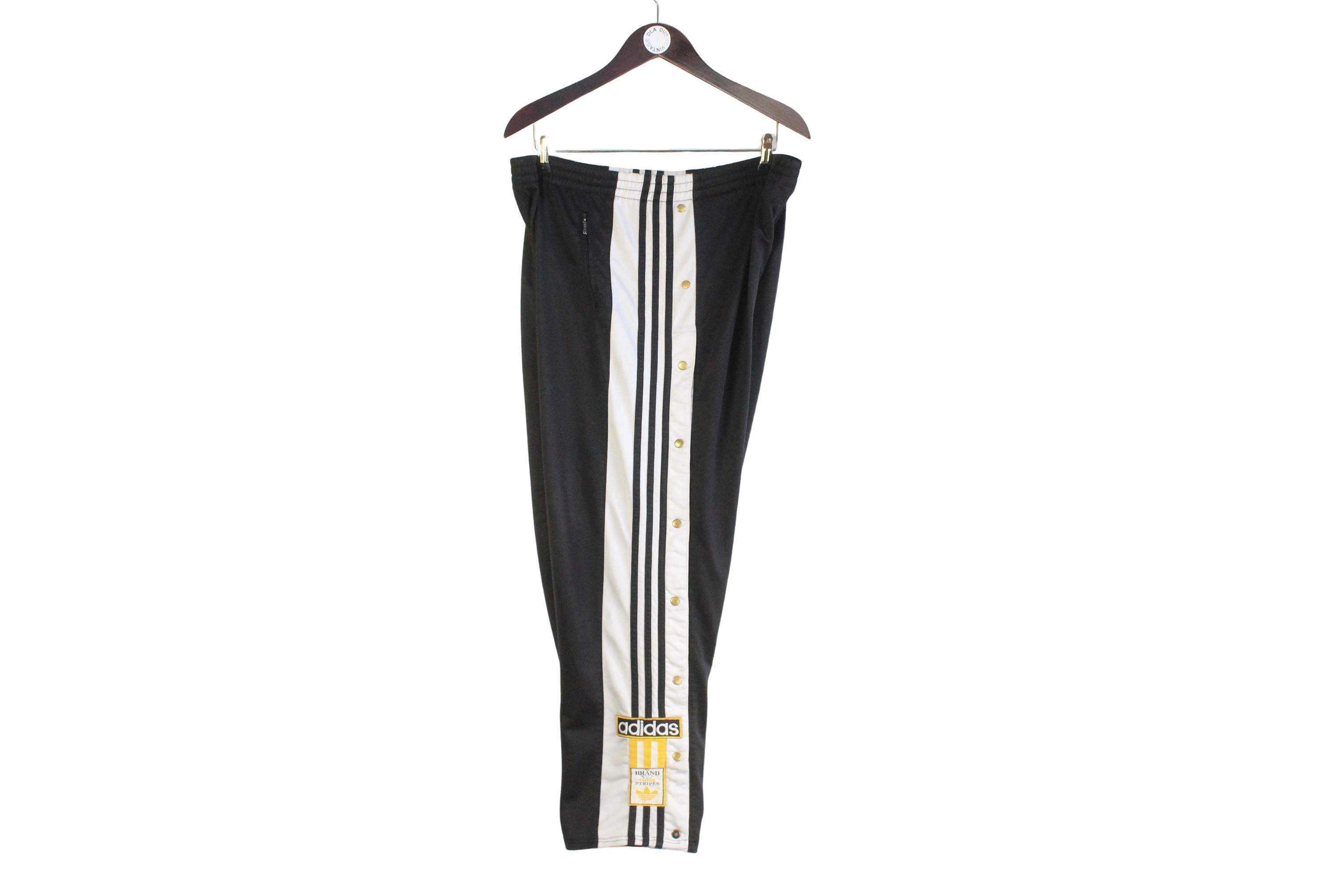 Vintage Adidas Track Pants Black Short and Wide 90s Retro Snap 