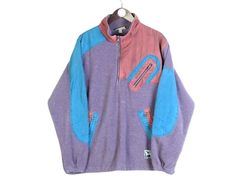 Suéter vintage Salewa de forro polar con cremallera 1/4, talla L, morado, años 90, estilo invierno, para exteriores y esquí.