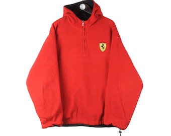 Vintage Ferrari Wende Fleece Jacke Formel 1 F1 Big Logo Size L Schwarz Rot 90er Jahre Sport Style Casual