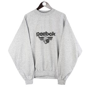 Vintage Reebok Sweatshirt Size L Gray Big Logo 90s Sport Style Crewneck Jumper Pullover Retro Wear