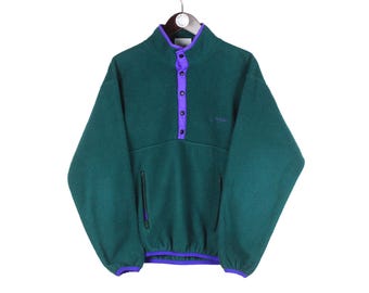 Vintage North Cape Fleece Snap Buttons Size S Green 90s Sweater Pullover Jumper Winter Outdoor Ski Style